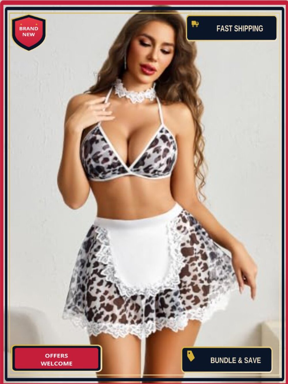 Avidlove Mesh Lace Cosplay Costume Set 6 PCS French Maid Lingerie Outfit - Picture 4 of 6